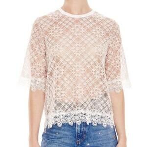 Sandro Hana Cotton Corded Lace Sheer Blouse S